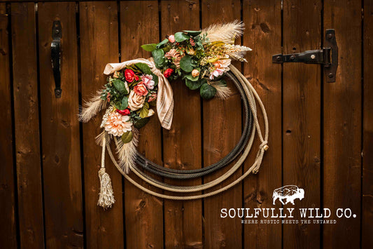 Western Soulful Rope Wreath - Pink, White, Tan, Reds and Greens