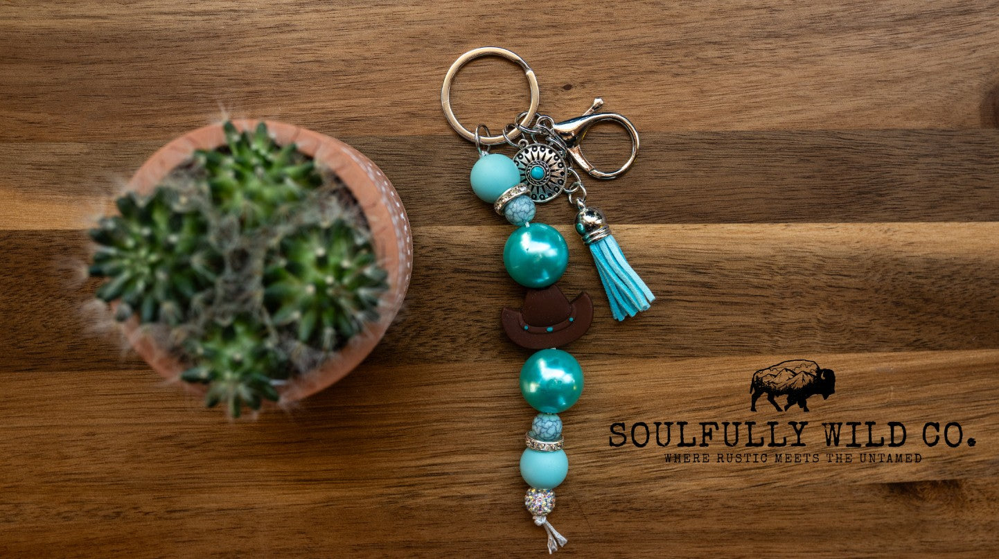 Wild Soul Keychain - Turquoise & Cowboy Hat