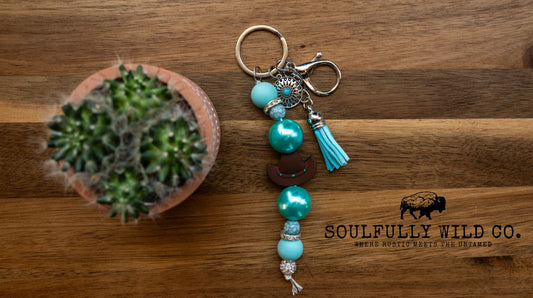 Wild Soul Keychain - Turquoise & Cowboy Hat