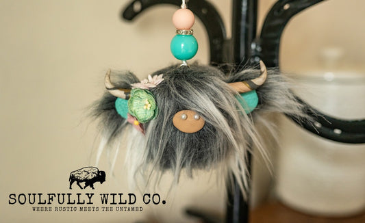 Travel Moo - Frosted Grey, Turquoise/Pink Flowers