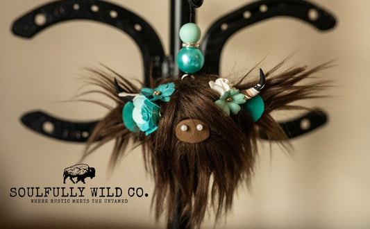 Travel Moo - Dark Brown, Blue/Turquoise Flowers