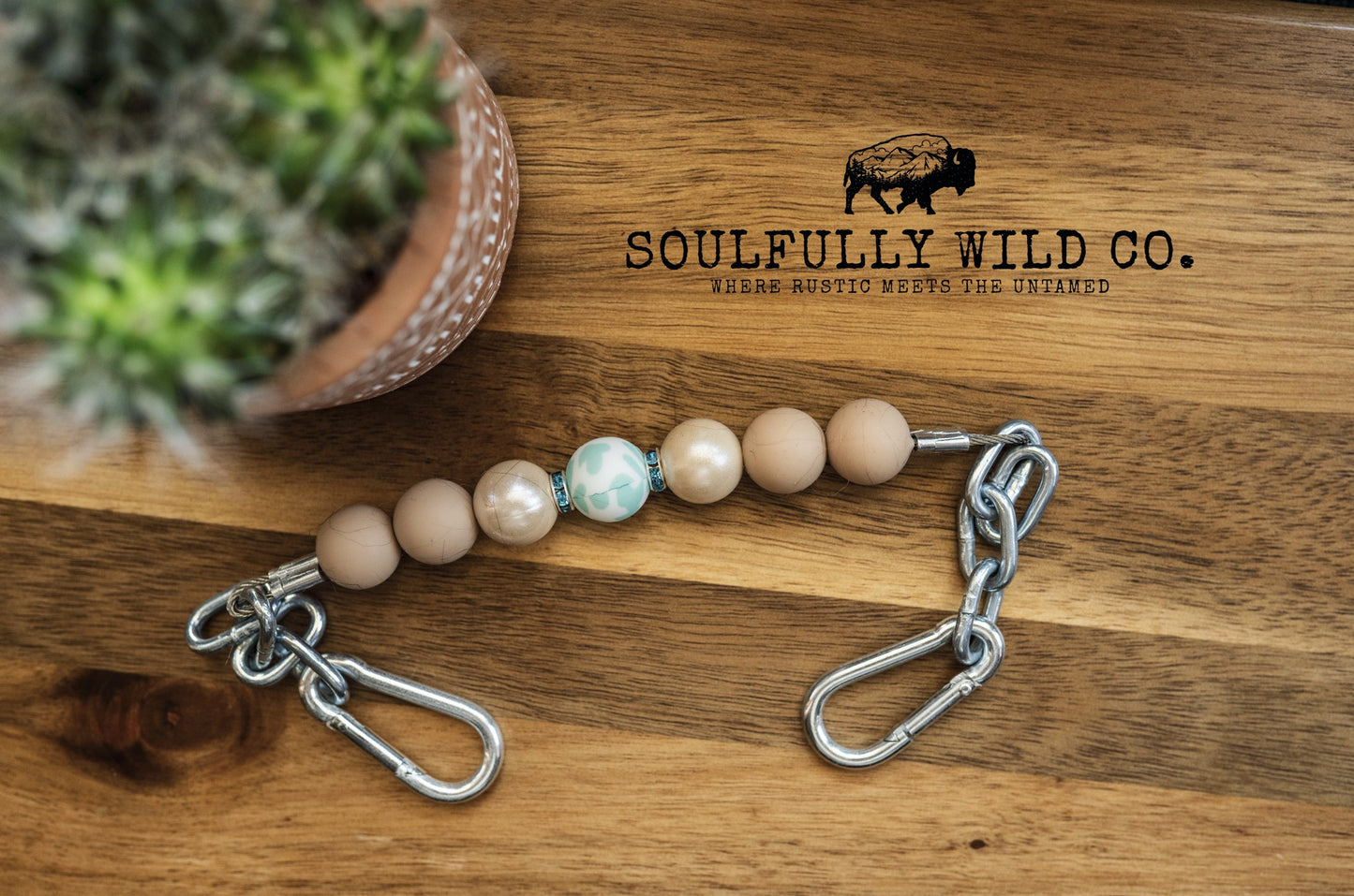 Soulful Equine Curb Strap - Tan, White and White/Turquoise Cow Print Focal Bead