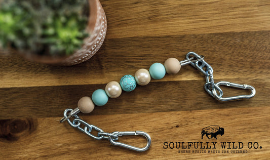 Soulful Equine Curb Strap - Tan, Blue, Turquoise Cracked focal bead and spacer