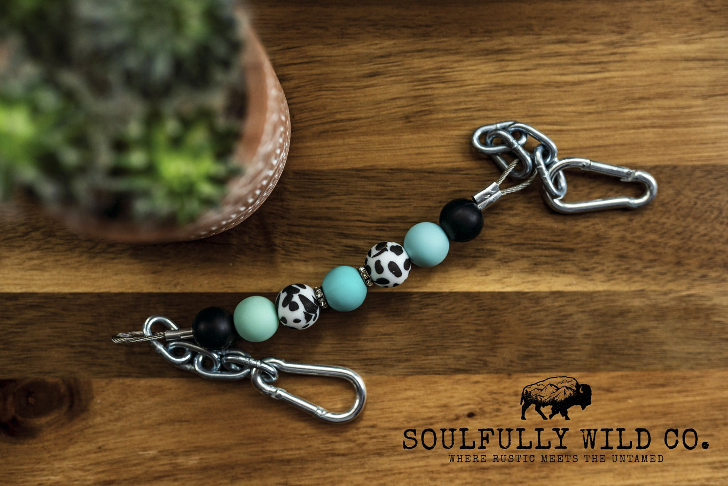 Soulful Equine Curb Strap - Black, Turquoise and cow print and spacers