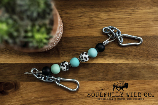 Soulful Equine Curb Strap - Black, Turquoise and cow print and spacers