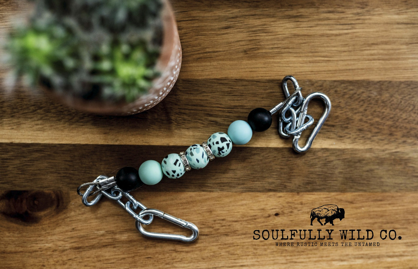 Soulful Equine Curb Strap - black, blue and blue printed focal beads with spacers