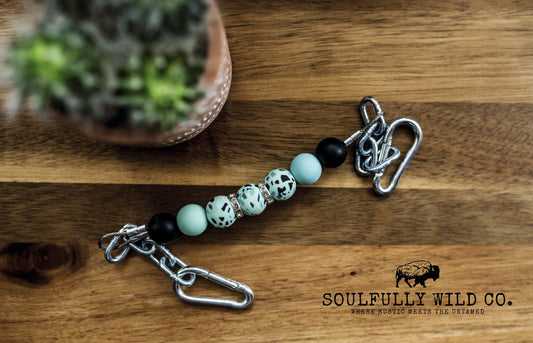 Soulful Equine Curb Strap - black, blue and blue printed focal beads with spacers