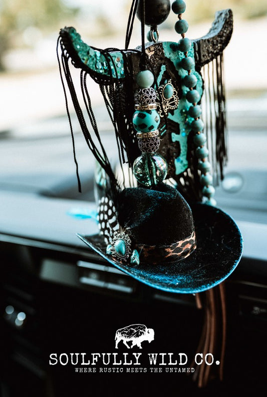 Black Large Cowboy Hat Accessory - Leopard Print Ribbon