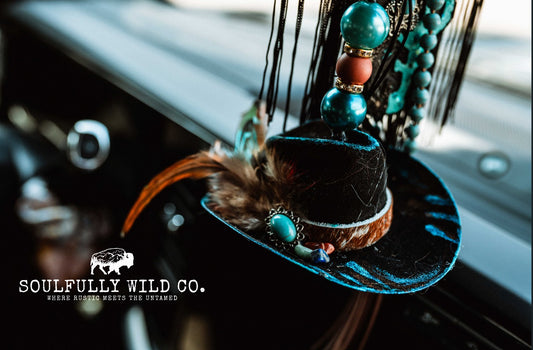 Black Large Cowboy Hat Accessory - Cowhide Ribbon