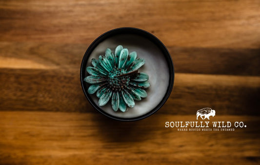 Soulful Handcrafted Soy Candles - Bitter Coffee (Grey and Turquoise) 8oz