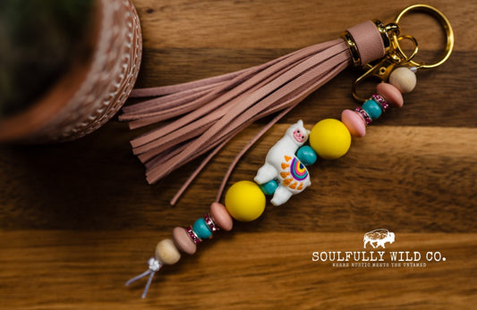 Wild Soul Keychain - With Llama with Pink Tassel