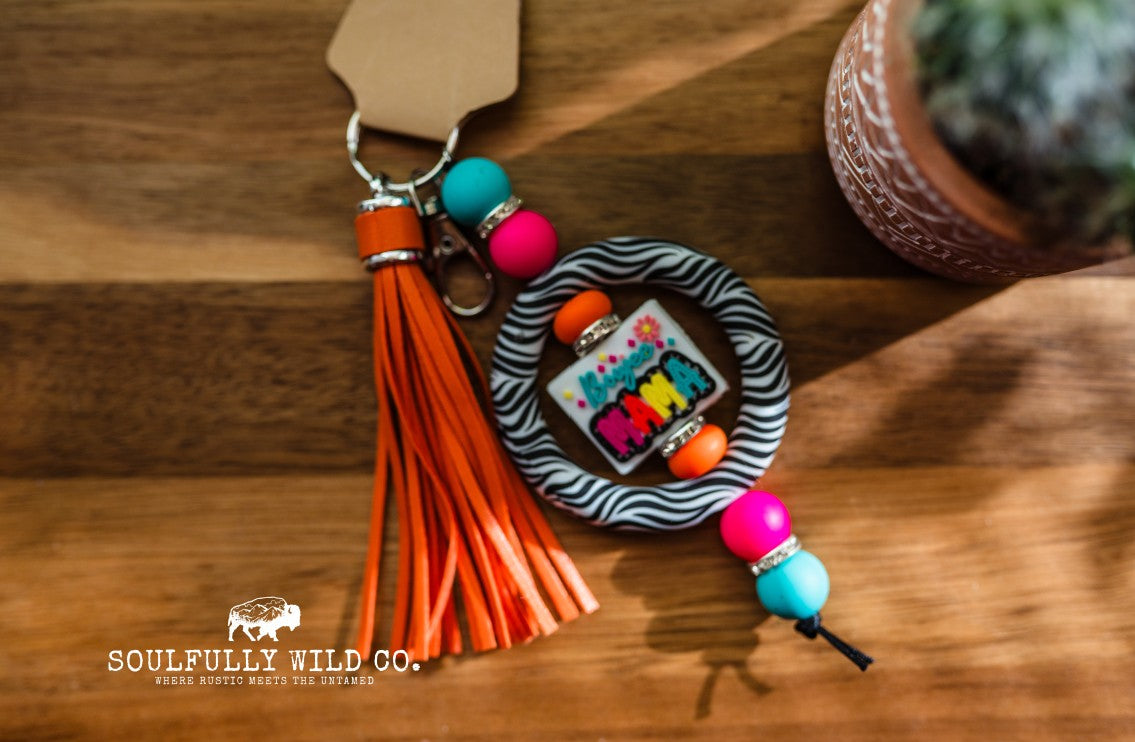 Wild Soul Keychain - Silicone Circle Zebra" Boujee Mama"