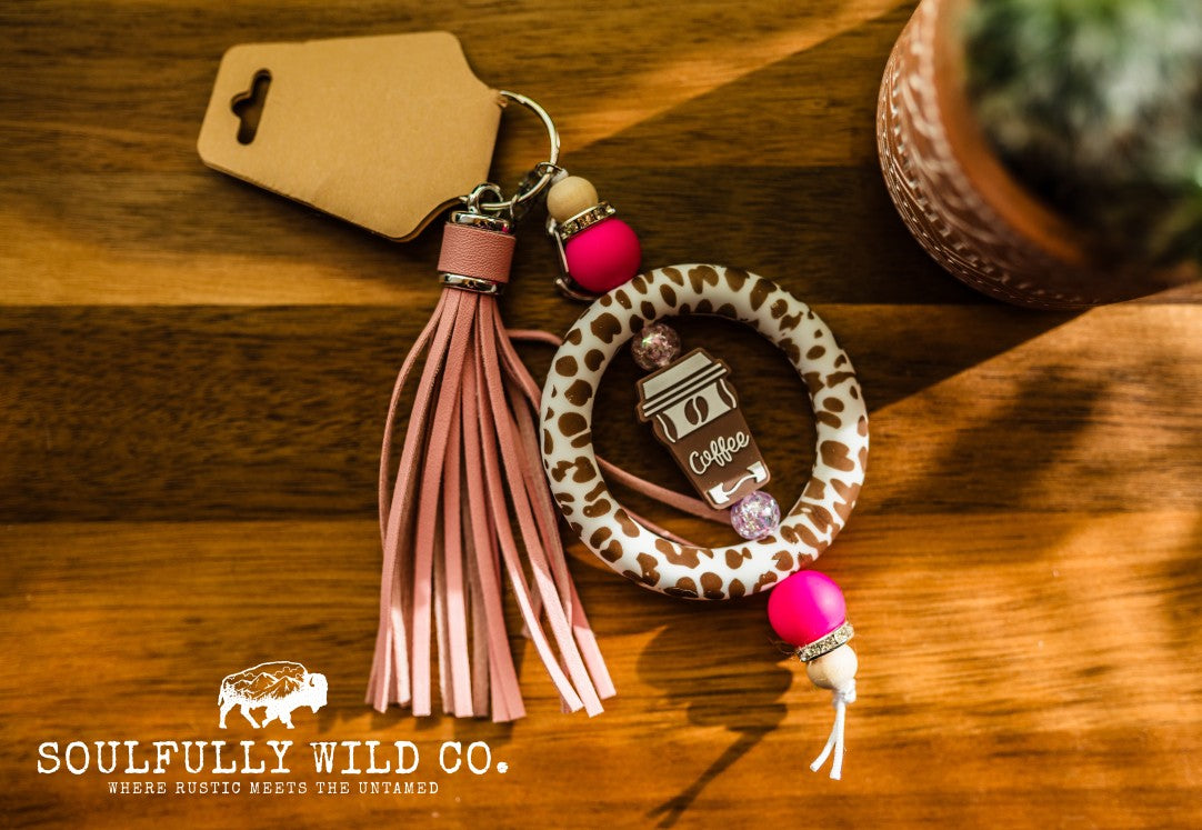 Wild Soul Keychain - Silicone Circle Cow Print Coffee Cup