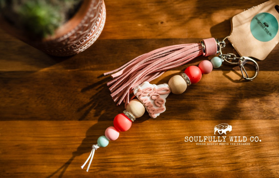 Wild Soul Keychain - "Be Kind" with Pink Tassel