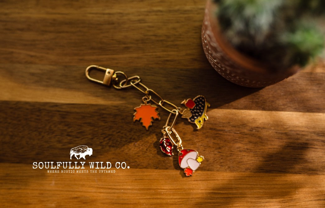 Fall Charm - Mushroom, Leaves and Porcupine