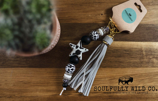 Wild Soul Keychain -  Cow Print Star