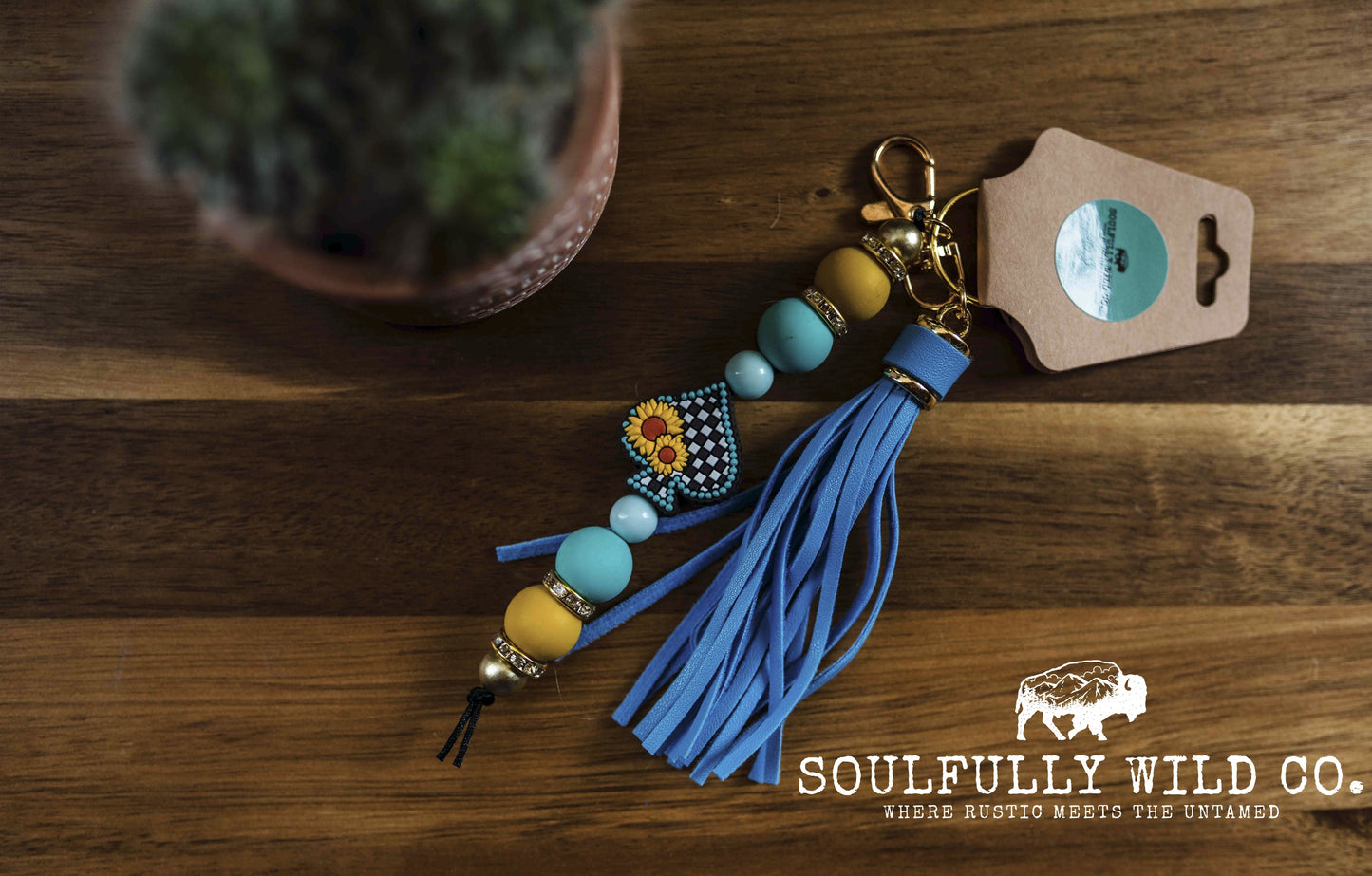 Wild Soul Keychain -  Spade with Sunflowers