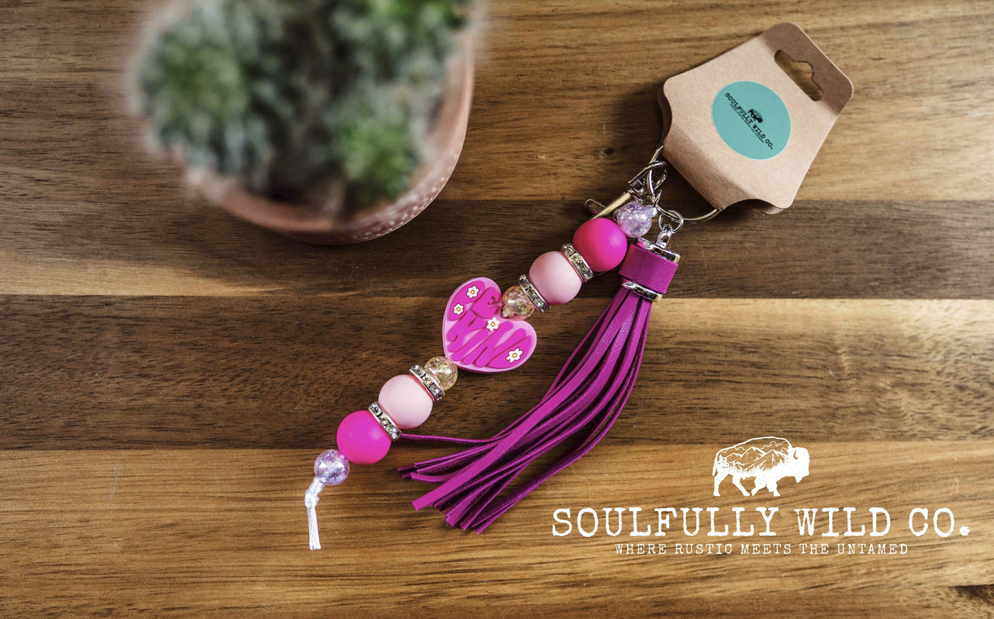Wild Soul Keychain -  Pink Heart "Be Kind"