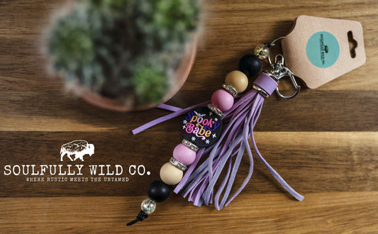 Wild Soul Keychain -  "Spooky Babe" Pink, Tan and Black