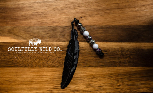 Soulful Black Feather Bookmark - Black, Silver Metal and White