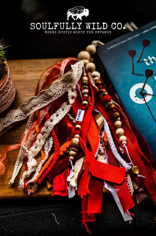 Soulful Bookmark Tassel - Fall: Reds, White, Lace and Orange "Learn"