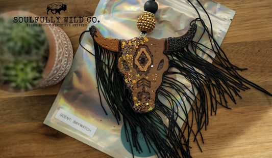 Soulful Air Freshener: Bullhead - Earth tones and Black with Fringe (Scent: Baywatch)