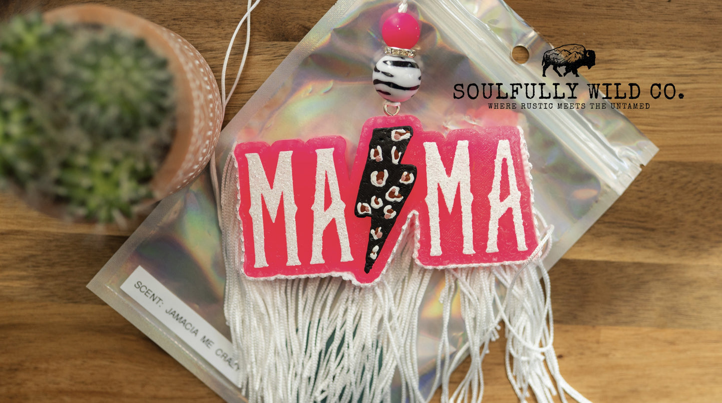 Soulful Air Freshener: "Mama" Pink with Lightning Bolt (Scent: Jamaica Me Crazy)
