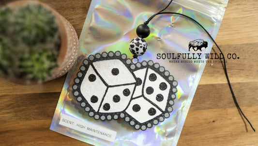 Soulful Air Freshener: Dice; White, Black & Grey (Scent: High Maintenance)