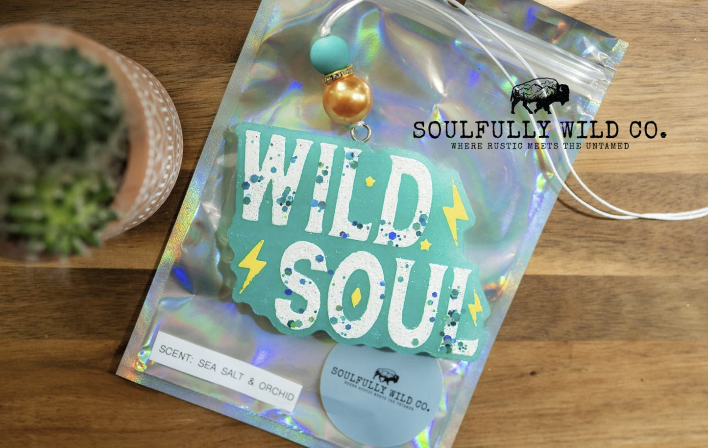 Soulful Air Freshener: Wild Soul; Teal and Yellow (Scent: Sea Salt & Orchid)