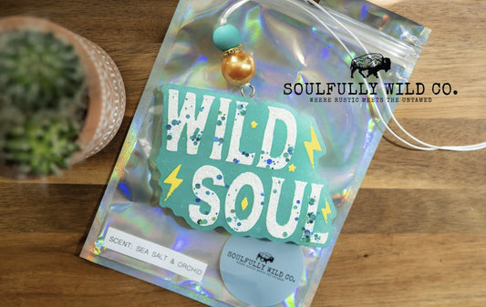 Soulful Air Freshener: Wild Soul; Teal and Yellow (Scent: Sea Salt & Orchid)