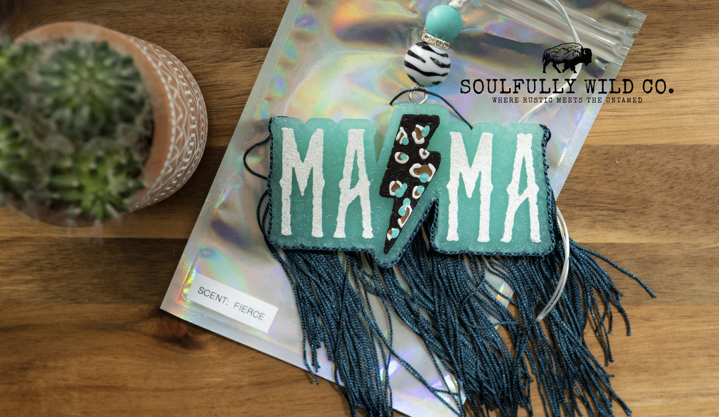 Soulful Air Freshener: "Mama" Turquoise with Lightning Bolt (Scent: Fierce)