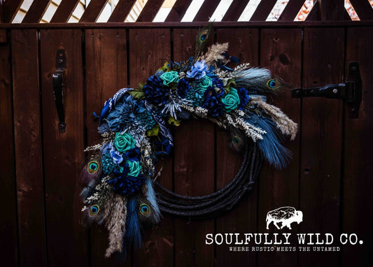 Western Soulful Rope Wreath - Blue & Turquoise Peacock