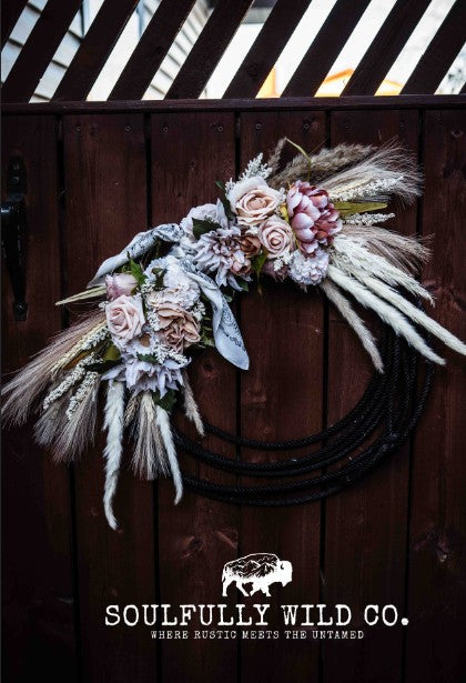 Western Soulful Rope Wreath - Neutral Boho with Black Rope