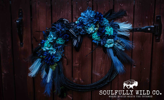 Western Soulful Rope Wreath - Blue, Turquoise, Grey and Black