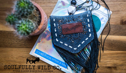 Soulful Air Freshener: Black Wrangler Pocket with Fringe (Scent: Eucalyptus & Sea Salt)