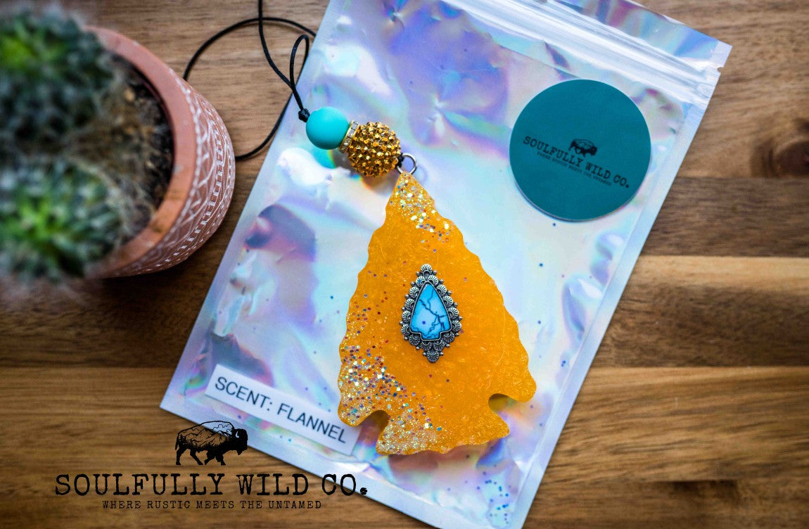 Soulful Air Freshener: Arrow Head with Turquoise Focal Point (Scent: Flannel)
