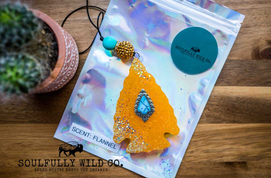 Soulful Air Freshener: Arrow Head with Turquoise Focal Point (Scent: Flannel)