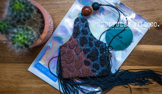 Soulful Air Freshener: Cow Tag Brown and Black/Black Fringe(Scent: Fierce)