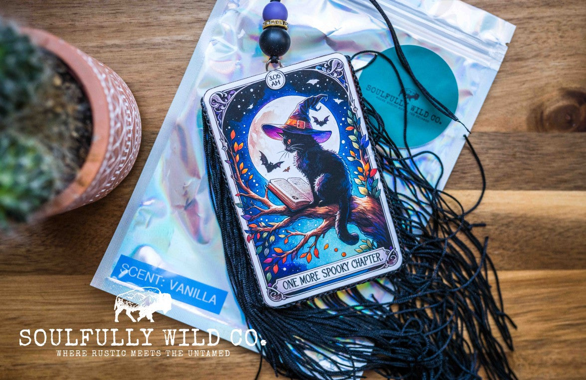 Soulful Air Freshener: Tarot Card "One More Spooky Chapter" (Scent: Vanilla)
