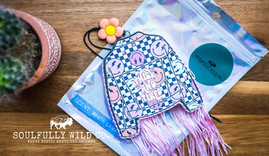 Soulful Air Freshener: Jacket "Thick and Tired" with Pink Fringe (Scent: White Lava)