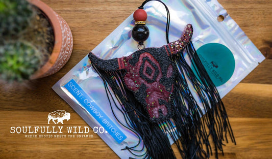 Soulful Air Freshener: Bullhead Burgundy & Black (Scent: Cowboy Britches)