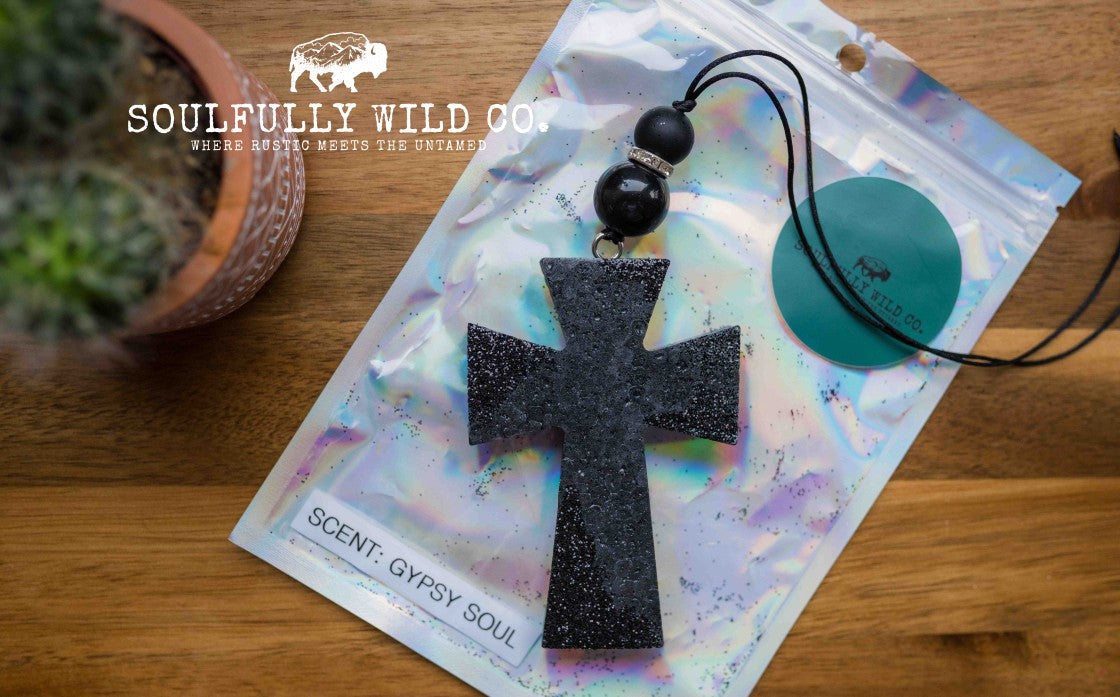 Soulful Air Freshener: Black Cross (Scent: Gypsy Soul)
