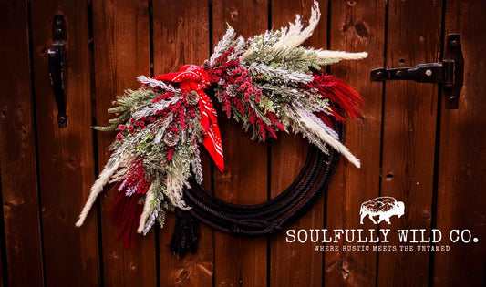 Western Soulful Rope Wreath - Christmas Wreath "Frosted Ranchlands"