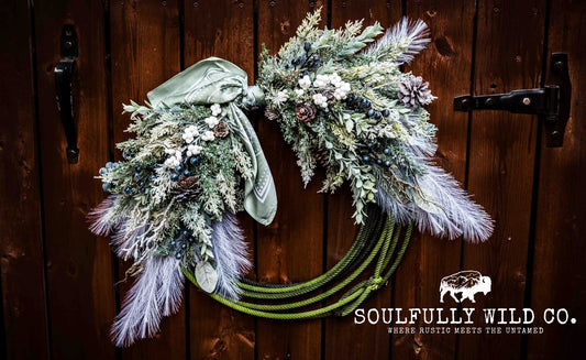 Western Soulful Rope Wreath - "Winter Wonderland" Greens with Green Bandana