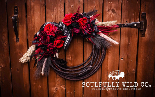 Western Soulful Rope Wreath  "Crimson Outlaw"
