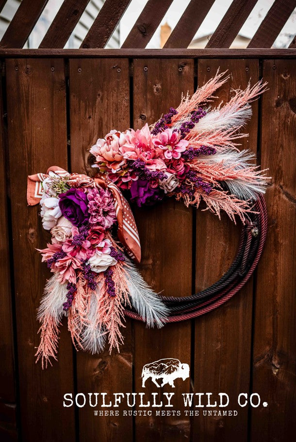 Western Soulful Rope Wreath  "Blush & Bloom"