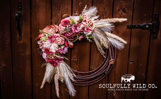 Western Soulful Rope Wreath  "Desert Petals"