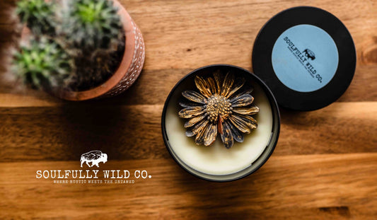 Soulful Handcrafted Soy Candles - Grey and Gold with Cream Base (Scent: Baja Cactus)