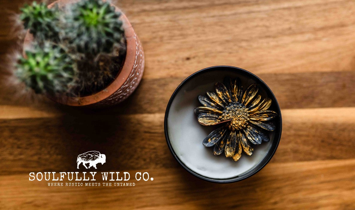 Soulful Handcrafted Soy Candles - Grey ish Black with Gold and Grey Base (Scent: Barrel Cider)