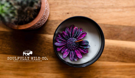 Soulful Handcrafted Soy Candles - Dark Grey/Black with Purple-ish Turquoise (Scent: Barrel Cider))